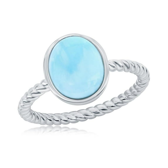 Natural Larimar Gemstone Rope Design Band Ring | Oval Larimar Ring | Sterling Silver Jewelry for Women or Teens-Size 7