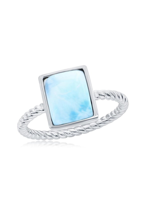 Natural Larimar Gemstone Rope Design Band Ring | Rectangle-Shaped Larimar Ring | Sterling Silver Jewelry for Women or Teens-6