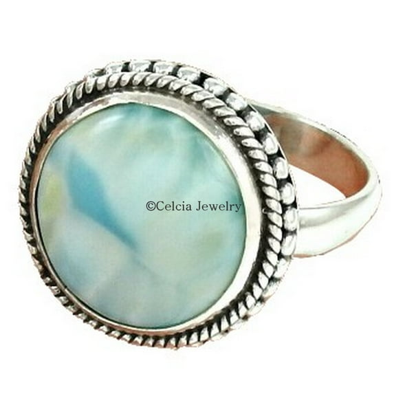 Natural Larimar Gemstone Womens Ring, Delicate Ring, Solitaire Ring, Bridesmaid Gifts, Bohemian Ring, Metaphysical Gifts, Cool Ring, Designer Handmade Ring, Mothers Day Gifts (larimar, Size 7)