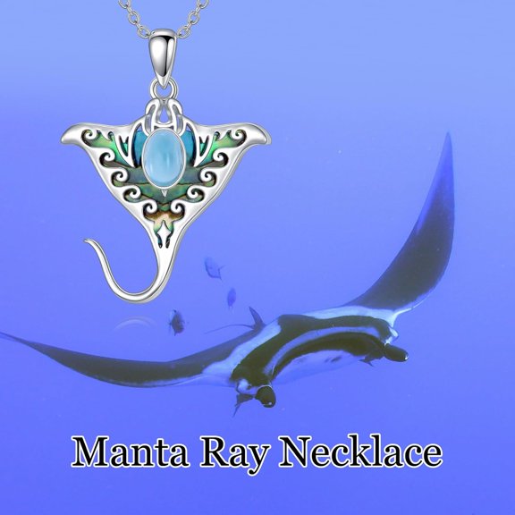 Natural Larimar Manta Ray Necklace for Women 925 Sterling Silver Manta Ray Necklace Ocean Stingray Pendant Ocean Jewelry Gifts for Women