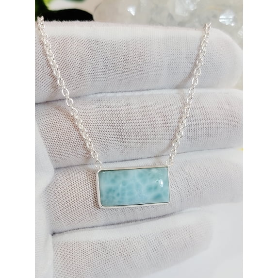 Natural Larimar Necklace, Pure Silver Necklace, Dominic Larimar Jewelry, Dainty Necklace, Curb Chain Necklace, Lobster Claw, Gift For Her