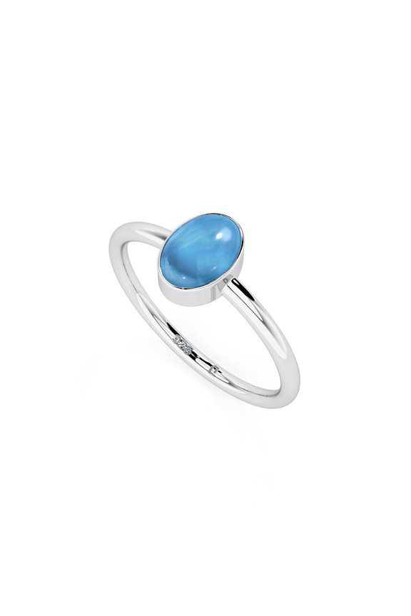 Natural Larimar Oval Shape Rings in Sterling Silver for Women, Special Birthstone Jewelry for Her Birthday, Wedding Anniversary, Christmas, Mothers Day