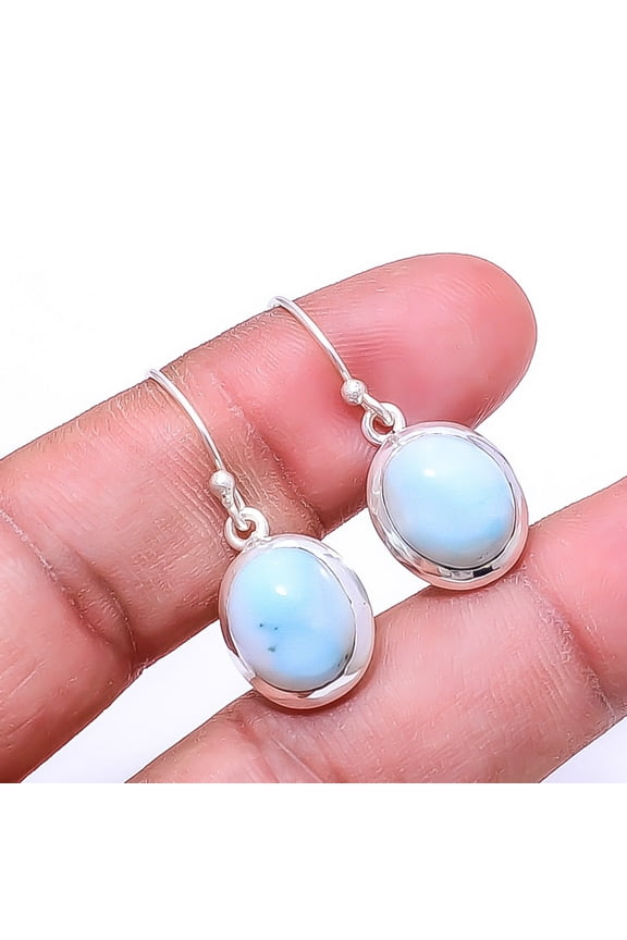 Natural Larimar / Pactolite -Dominican Republic 925 Sterling Silver Earring 1.17", Blue Larimar Earring E_9507_348_40