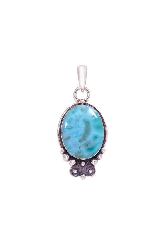 Natural Larimar / Pactolite - Dominican Republic 925 Sterling Silver Pendant V7673, Solitaire Pendant, Blue Pendant, Oval Pendant, Gift For Her, Larim