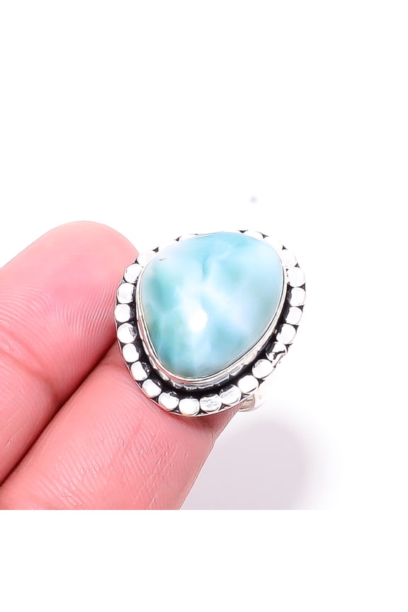Natural Larimar / Pactolite -Dominican Republic 925 Sterling Silver Ring S.7 R22