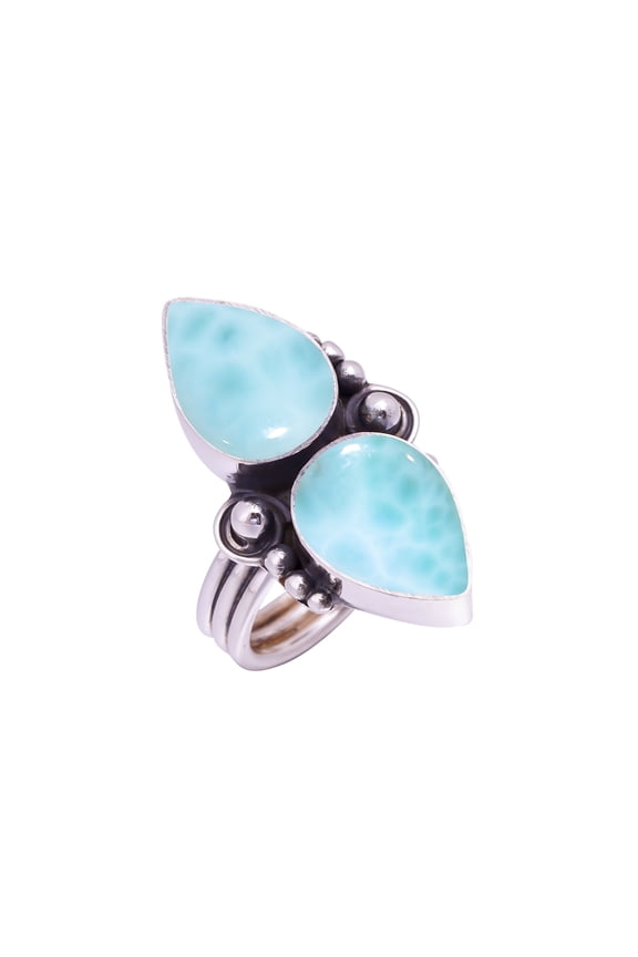 Natural Larimar / Pactolite - Dominican Republic Gemstone 925 Sterling Silver Ring V9396, Statement Ring, Blue Ring, Pear Ring, Gift For Her, Larimar