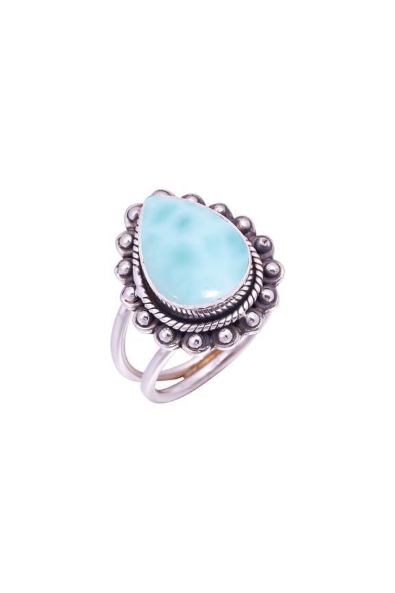 Natural Larimar / Pactolite - Dominican Republic Gemstone 925 Sterling Silver Ring V9476, Statement Ring, Blue Ring, Pear Ring, Gift For Her, Larimar