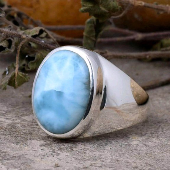 Natural Larimar Ring, 925 Sterling Silver Ring, Blue Larimar Stone Ring, Men's Wear Ring, Men's Ring, Engagement Ring, Personalized Gift,***