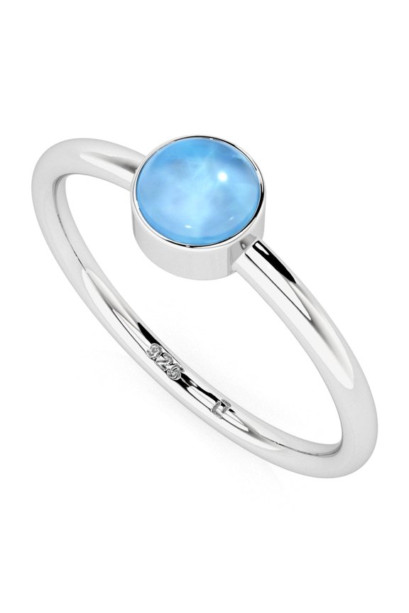 Natural Larimar Round Shape Rings in Sterling Silver for Women, Special Birthstone Jewelry for Her Birthday, Wedding Anniversary, Christmas, Mothers Day