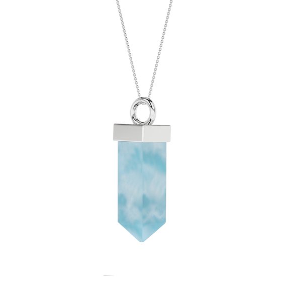 Natural Larimar Square Shape Pendant Necklace in Sterling Silver for Women with 18-inch Adj. Chain, Special Birthstone Jewelry for Her Birthday, Wedding Anniversary, Christmas, Mothers Day