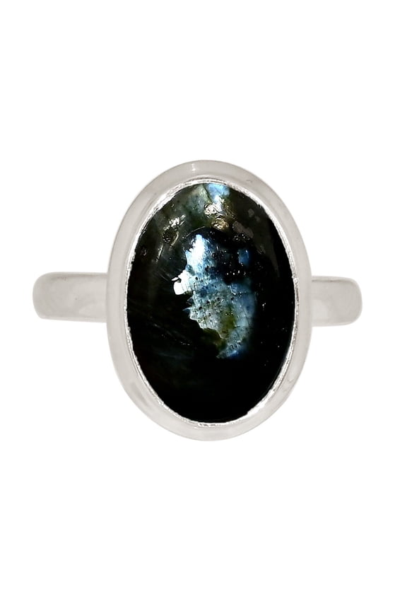 Natural Larvikite Black Moonstone - Norway 925 Silver Ring s.7 ALLR-30348
