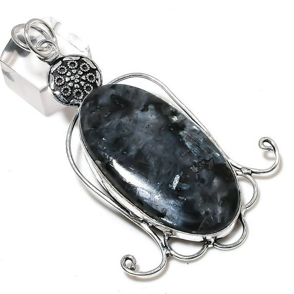Natural Larvikite Stone Gemstone 925 Sterling Silver Gift Pendant 3.15"