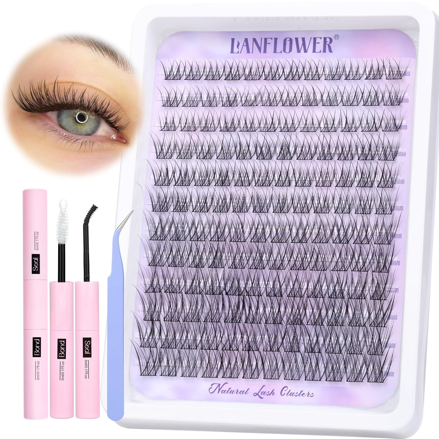 Natural Lash Clusters Kit Wispy Lash Extension Kit Waterproof Lash Clusters C Curved Cluster Eyelash Extensions Kit 144pcs Individual Lashes 10-16mm Eyelash Extension Kit