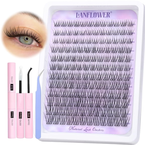 Natural Lash Clusters Kit Wispy Lash Extension Kit Waterproof Lash Clusters C Curved Cluster Eyelash Extensions Kit 144pcs Individual Lashes 10-16mm Eyelash Extension Kit