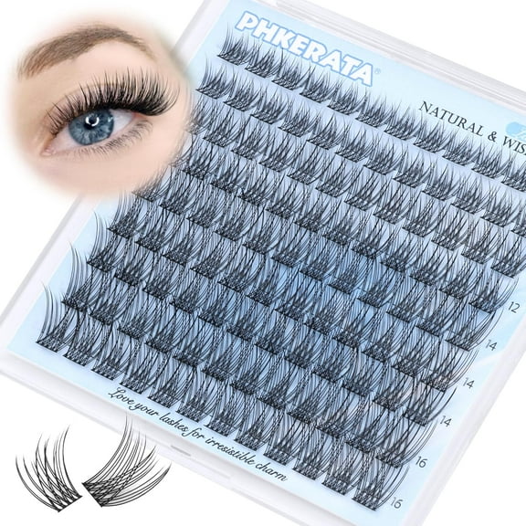 Natural Lash Clusters Wispy Eyelash Clusters 110 pcs Cluster Eyelash Extensions C Curvature Individual Lashes 10-16 mm Mix Length Natural Look Lashes Clusters with Thin Lash Band