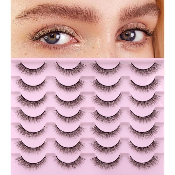 Natural Lashes 10mm Wispy False Eyelashes Natural Look Faux Mink Wispies Eyelashes Soft Strip Lashes Pack