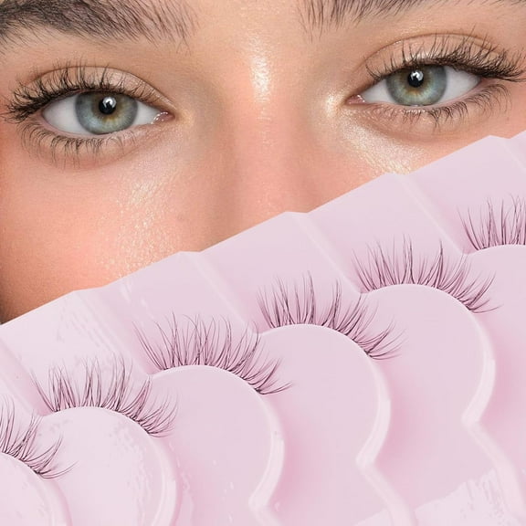 Natural Lashes Half Lashes Natural Look False Wispy Eyelashes Clear Band Lashes Pack 3D Faux Mink Lashes 7 Pairs C03