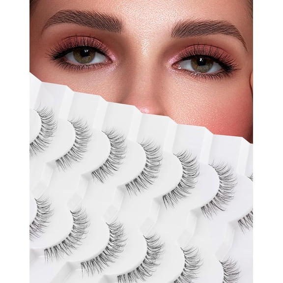 Natural Lashes That Look Like Extensions Strip Lashes Natural Look Thin Band Wispy Eyelashes 13mm Cat Eye False Eyelashes Foxy Eye Lashes 12 mm 7 Pairs S10