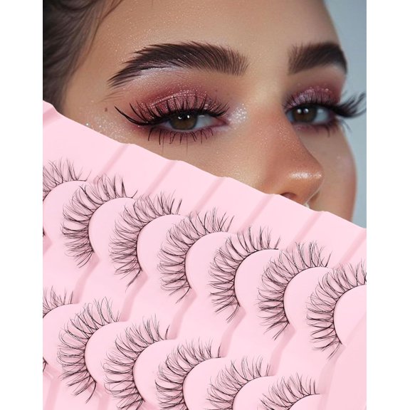 Natural Lashes That Look Like Extensions Strip Lashes Natural Look Thin Band Wispy Eyelashes 13mm Cat Eye False Eyelashes Foxy Eye Lashes 12 mm 7 Pairs S10