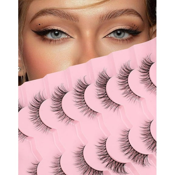 Natural Lashes That Look Like Extensions Strip Lashes Natural Look Thin Band Wispy Eyelashes 13mm Cat Eye False Eyelashes Foxy Eye Lashes 12 mm 7 Pairs S10