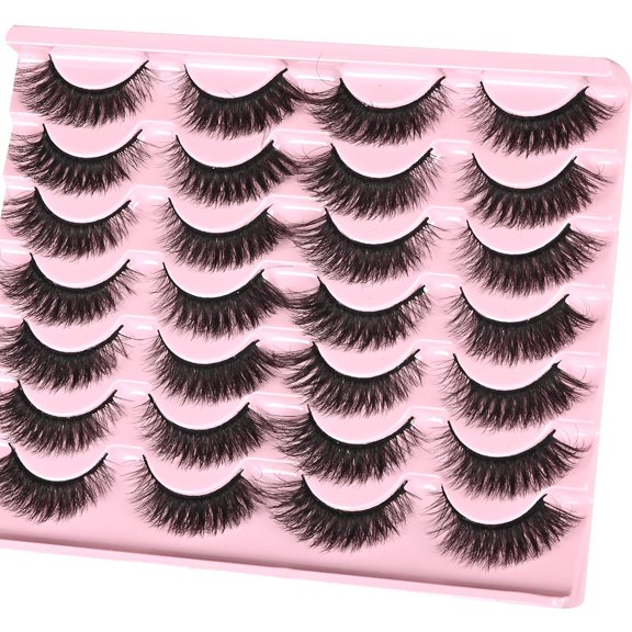 Natural Lashes Short Eyelashes Wispy False Mink Lash Pack 14 Pair Fluffy Cat Eye Strip Eyelash that Looks Like Extensions Small Fake Lashes for MUA and Beginners Daily Makeup (F14 | 8-15mm)