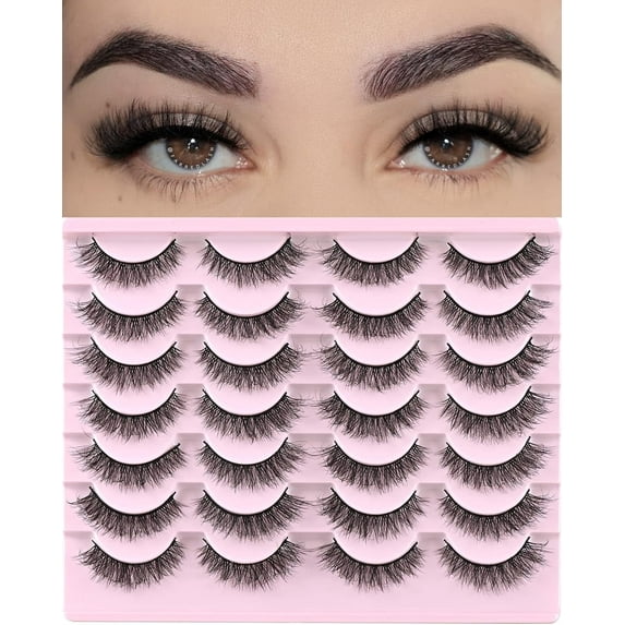 Natural Lashes Short Eyelashes Wispy False Mink Lash Pack 14 Pair Natural Look Fluffy Cat Eye Strip Eyelash Small Fake Lashes Full Sets for and Beginners (F1 | 8-14mm)