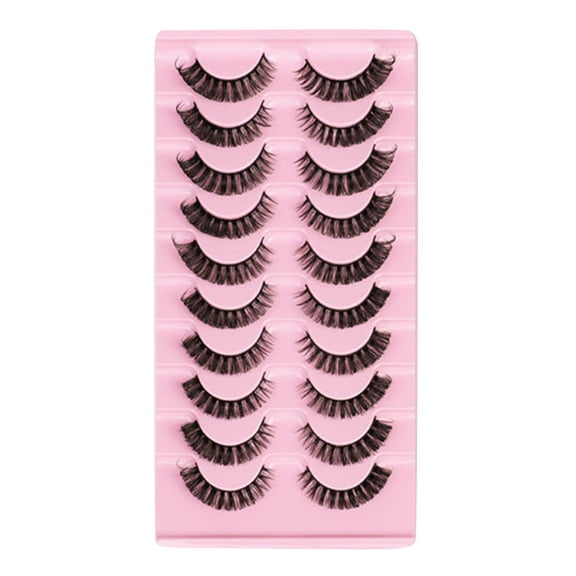 Natural Lashes Short Eyelashes Wispy False Pack 10 Pair Natural Look Fluffy Cat Eye Strip Eyelash Small Fake Lashes Full Pestañas Sets for MUA and Beginners Daily Makeup-E-10 Pairs