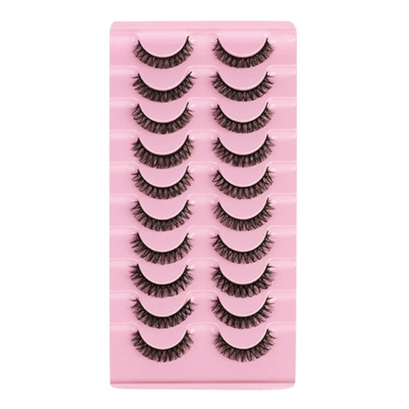 Natural Lashes Short Eyelashes Wispy False Pack 10 Pair Natural Look Fluffy Cat Eye Strip Eyelash Small Fake Lashes Full PestaƱas Sets for MUA and Beginners Daily Makeup-B-10 Pairs