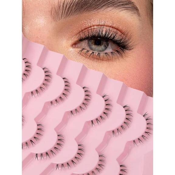 Natural Lashes Wispy Eyelashes Natural Look Short Lashes Pack 12mm Eyelashes C Curl False Lashes Thinner Band 3D Volume Fake Eyelashes 7 Pair Siligli