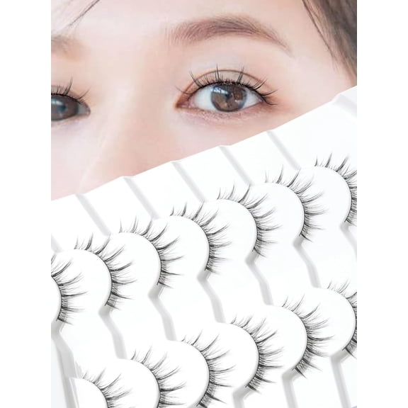 Natural Lashes Wispy Eyelashes Natural Look Short Lashes Pack 12mm Eyelashes C Curl False Lashes Thinner Band 3D Volume Fake Eyelashes 7 Pair Siligli