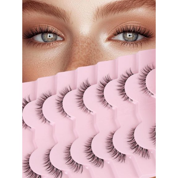 Natural Lashes Wispy Eyelashes Natural Look Short Lashes Pack 12mm Eyelashes C Curl False Lashes Thinner Band 3D Volume Fake Eyelashes 7 Pair Siligli