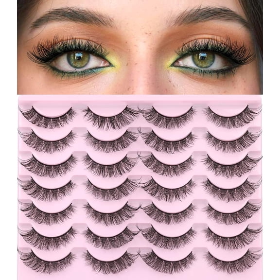 Natural Lashes Wispy Faux Mink Lashes Natural Look Cat Eye False Eyelashes Strip Lash 16mm Short Eyelashes Pack 14 Pairs