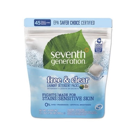 Natural Laundry Detergent Packs Powder, Unscented, 45 Packets/Pack, 8/Carton