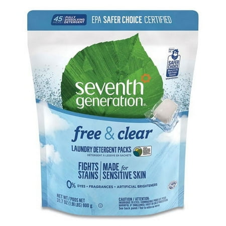 "Natural Laundry Detergent Packs, Powder, Unscented, 45 Packets/pack | Bundle of 2 Packs"