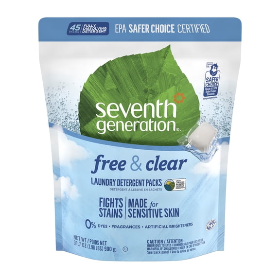 "Natural Laundry Detergent Packs, Powder, Unscented, 45 Packets/pack | Bundle of 5 Packs"