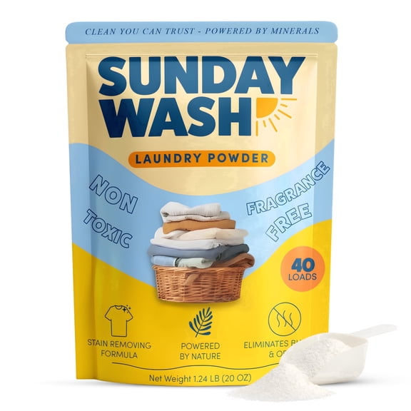 Sunday Wash Sunday Wash Household Color Safe Powders Laundry Detergent Powders with Natural Minerals, 20 oz, 40 Loads