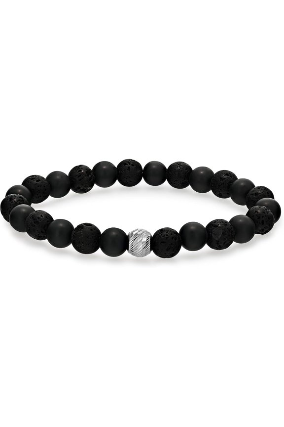 Natural Lava Rock & Matte Black Agate 8mm Round Shape Faceted Cut Beads Stretchable Bracelet for Men & Women.