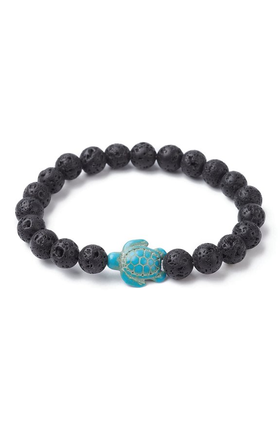 Natural Lava Rock Turquoise Turtle Beaded Stretch Bracelet Inner Diameter: 2-1/8 inch(5.5cm)