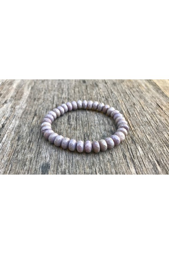 Natural Lavender Jadeite 8mm Rondelle Shape Faceted Cut Beads Stretchable Bracelet for Men & Women.