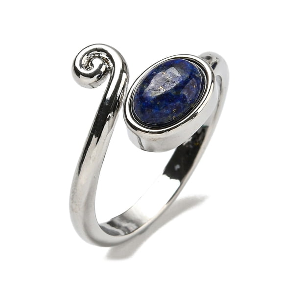 Natural Lazuli Adjustable Rings with Platinum Brass Findings Long-Lasting Plated Jewely for Women Oval US Size 8(18.1mm)