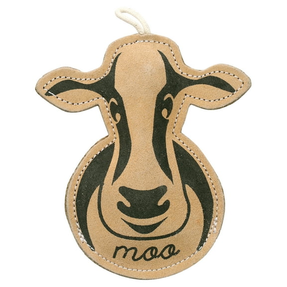 Natural Leather Cow with Squeaker - 6"