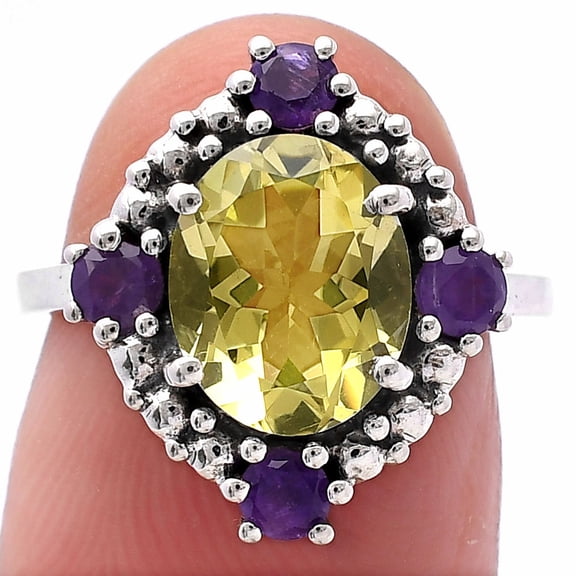 Natural Lemon Quartz & Amethyst 925 Sterling Silver Ring s.6 Jewelry DGR1135_D_6 R-1017
