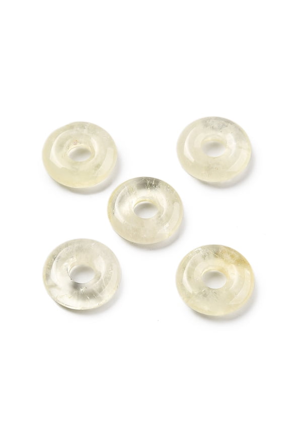 Natural Lemon Quartz Pendants Donut/Pi Disc Charms 15~16x4~5mm Hole: 4~5mm
