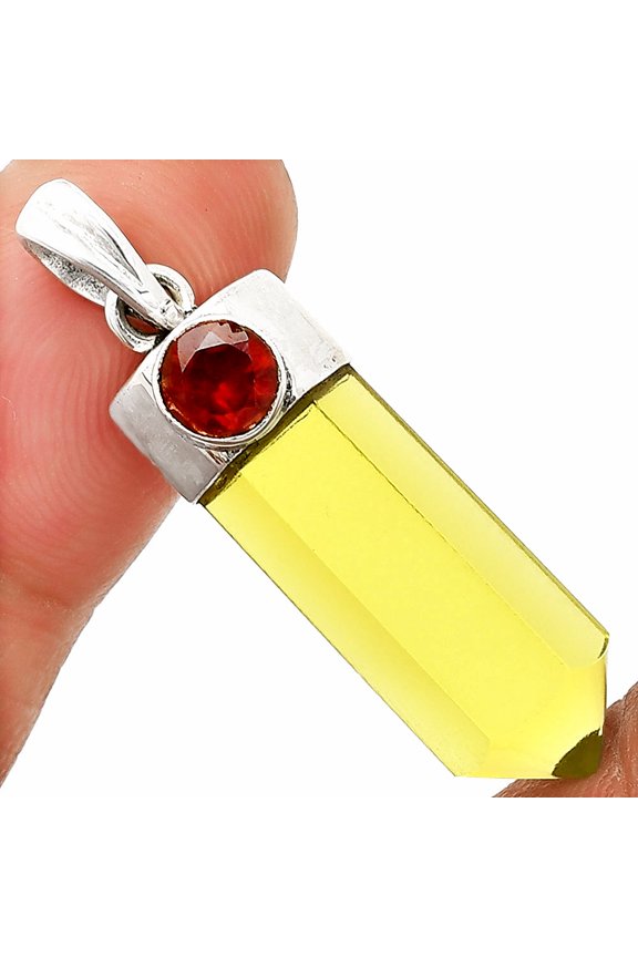 Natural Lemon Quartz Point & Garnet 925 Sterling Silver Pendant Jewelry P-1107 SDP150898