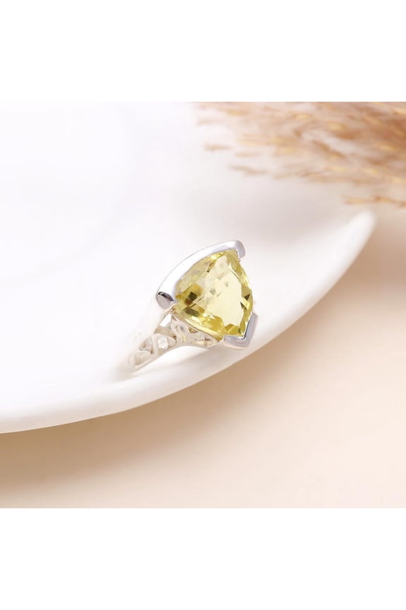 Natural Lemon Quartz Ring, 925 Sterling Silver Jewelry