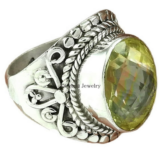 Natural Lemon Quartz Tribal Ring, Handmade Fine Jewelry For Women, Statement Ring, Expensive Ring, Boho Chic Bohemian Ring, Best Friend Gifts, Mothers Day Gifts (lemon-quartz, Size 7)