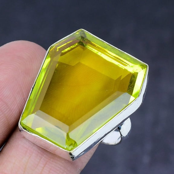 Natural Lemon Topaz Gemstone Handmade 925 Steling Silver Gift Ring Size 8