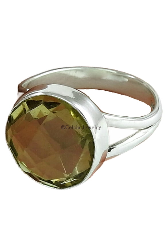 Natural Lemon Topaz Women's Ring, Solid 925 Sterling Silver Ring, Yellow Gemstone Ring, Statement Ring, Solitaire Ring, Meditation Ring, Dainty Ring For Her (Lemon Topaz, 7.5)