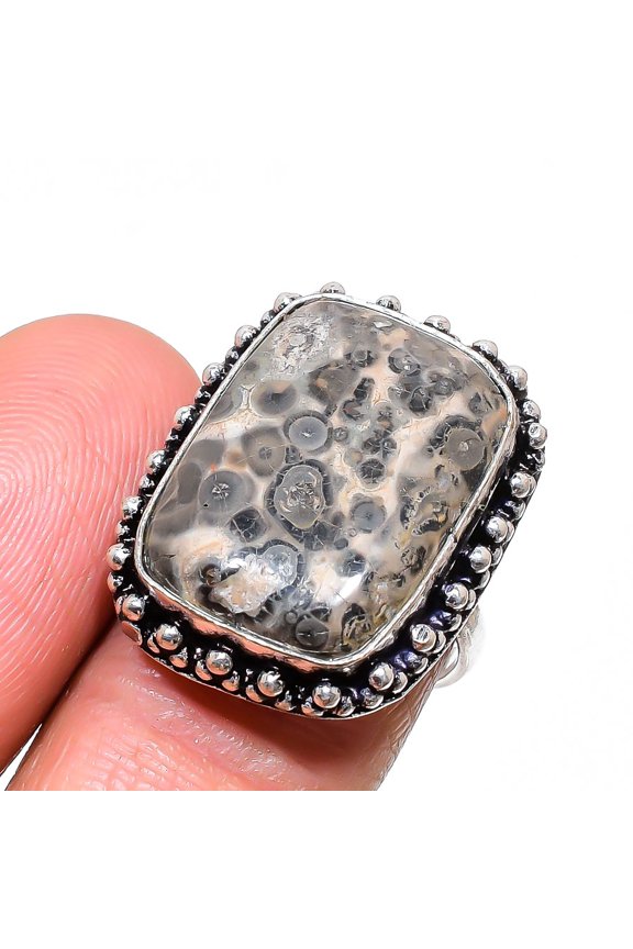 Natural Leopard Skin Gemstone 925 Sterling Silver Jewelry Ring Size 7