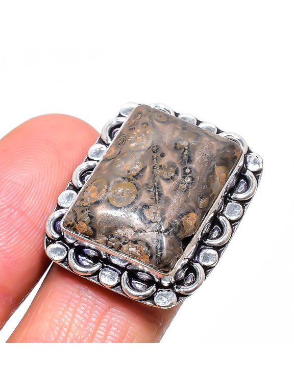 Natural Leopard Skin Gemstone 925 Sterling Silver Jewelry Ring Size 7